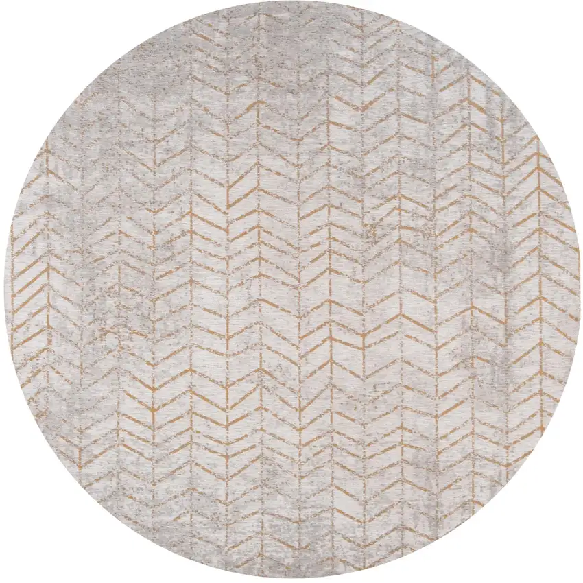 5' Gray and Yellow Round Chevron Non Skid Area Rug Photo 2