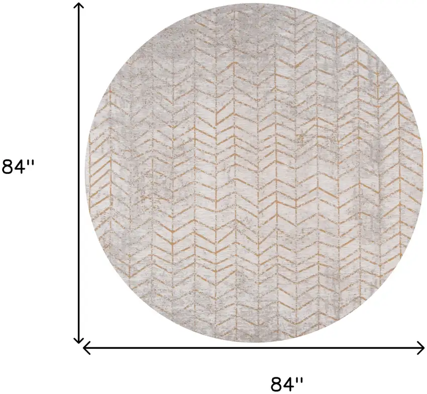 8' Gray and Yellow Round Chevron Non Skid Area Rug Photo 3