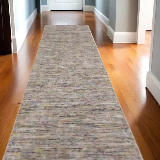 20' Gray and Yellow Wool Hand Loomed Runner Rug Photo 2