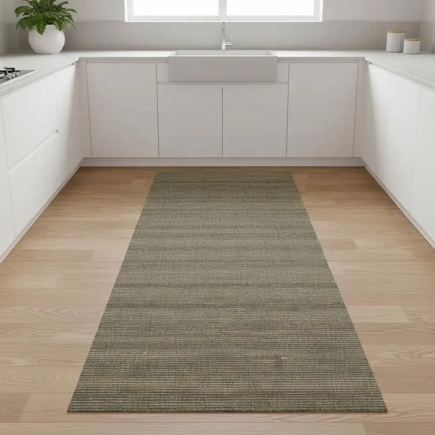 8' Green Abstract Runner Rug Photo 1