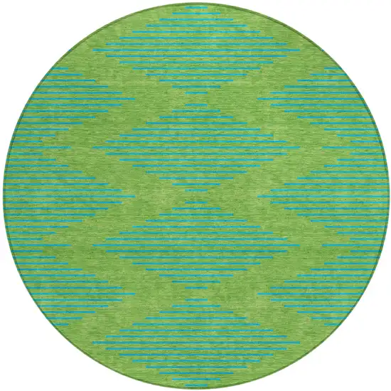 8' Green And Aqua Round Geometric Washable Indoor Outdoor Area Rug Photo 2