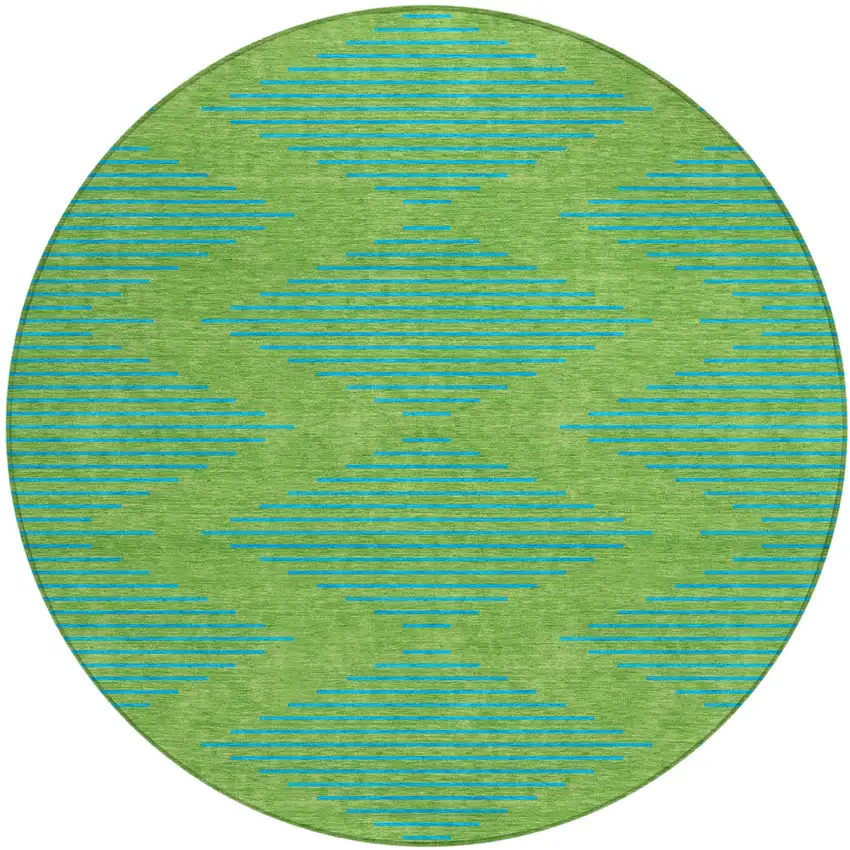 8' Green And Aqua Round Geometric Washable Indoor Outdoor Area Rug Photo 2