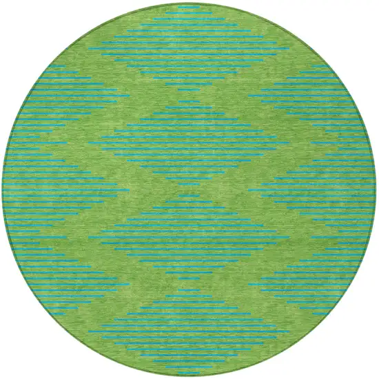 8' Green And Aqua Round Geometric Washable Indoor Outdoor Area Rug Photo 6