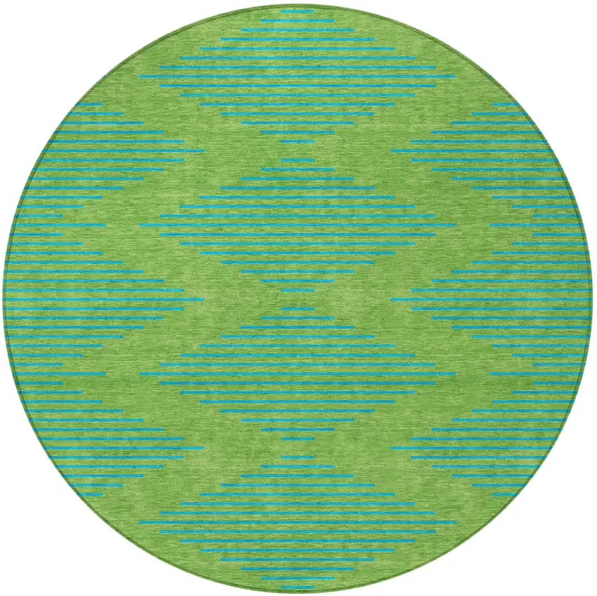 8' Green And Aqua Round Geometric Washable Indoor Outdoor Area Rug Photo 6