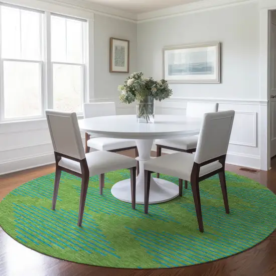 8' Green And Aqua Round Geometric Washable Indoor Outdoor Area Rug Photo 8