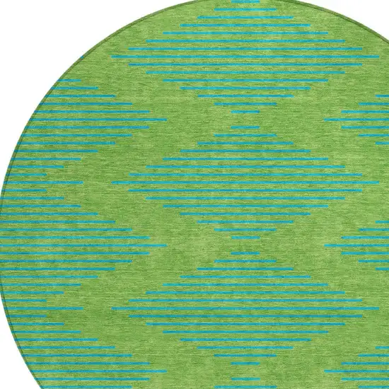 8' Green And Aqua Round Geometric Washable Indoor Outdoor Area Rug Photo 5