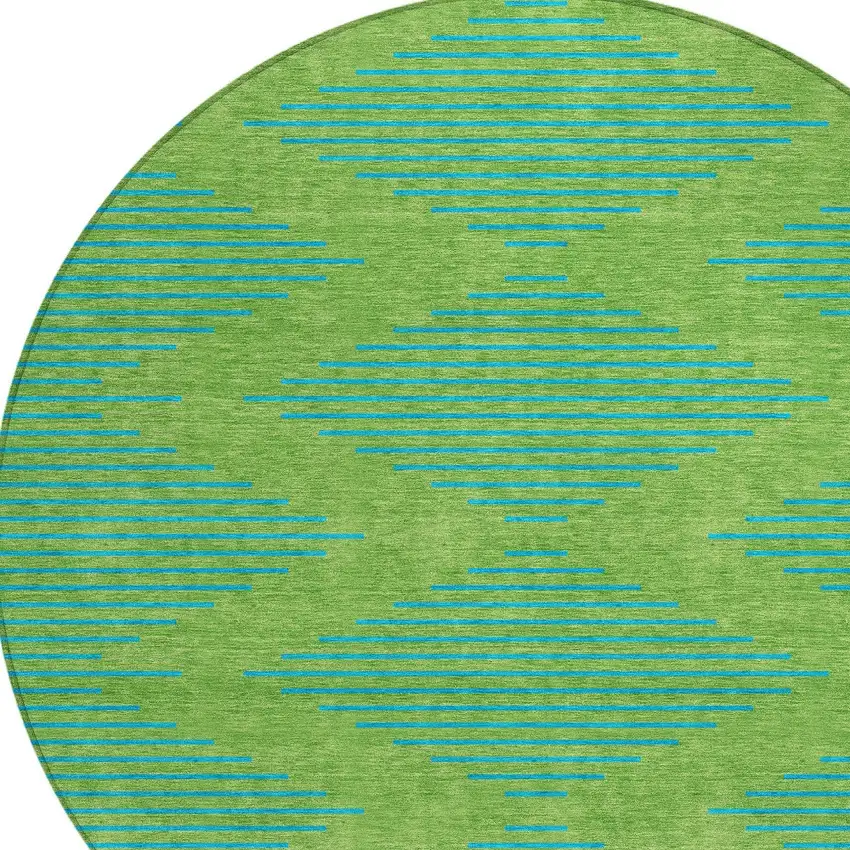 8' Green And Aqua Round Geometric Washable Indoor Outdoor Area Rug Photo 5