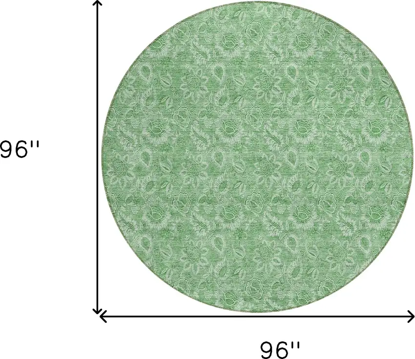 8' Green And Artichoke Green Round Floral Washable Indoor Outdoor Area Rug Photo 3