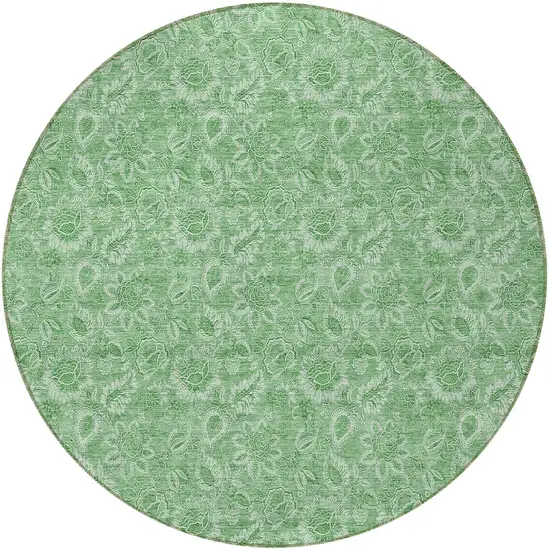 8' Green And Artichoke Green Round Floral Washable Indoor Outdoor Area Rug Photo 6
