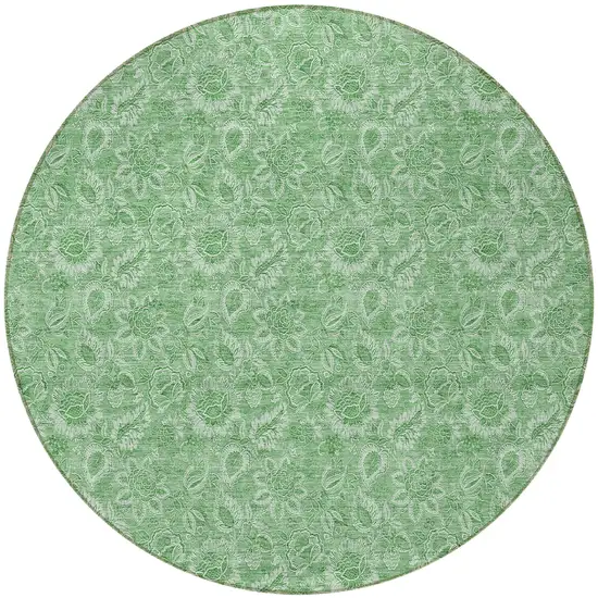 8' Green And Artichoke Green Round Floral Washable Indoor Outdoor Area Rug Photo 6