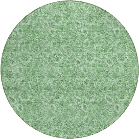 8' Green And Artichoke Green Round Floral Washable Indoor Outdoor Area Rug Photo 2
