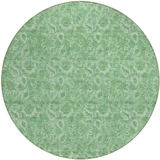 8' Green And Artichoke Green Round Floral Washable Indoor Outdoor Area Rug Photo 2