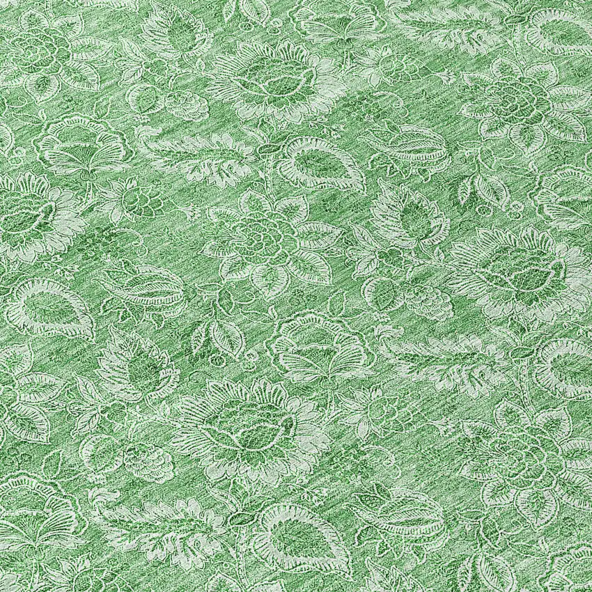 8' Green And Artichoke Green Round Floral Washable Indoor Outdoor Area Rug Photo 9