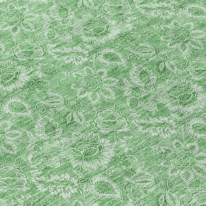 8' Green And Artichoke Green Round Floral Washable Indoor Outdoor Area Rug Photo 9
