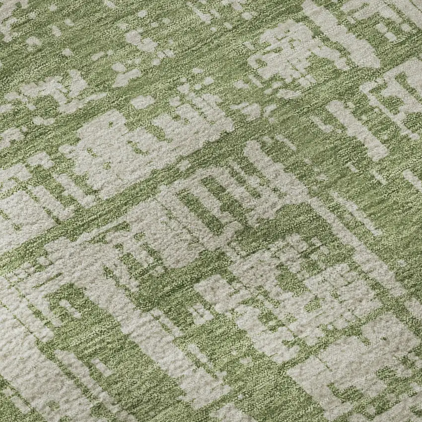 8' Green And Beige Abstract Washable Round Rug With UV Protection Photo 9