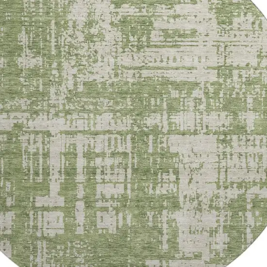 8' Green And Beige Abstract Washable Round Rug With UV Protection Photo 3