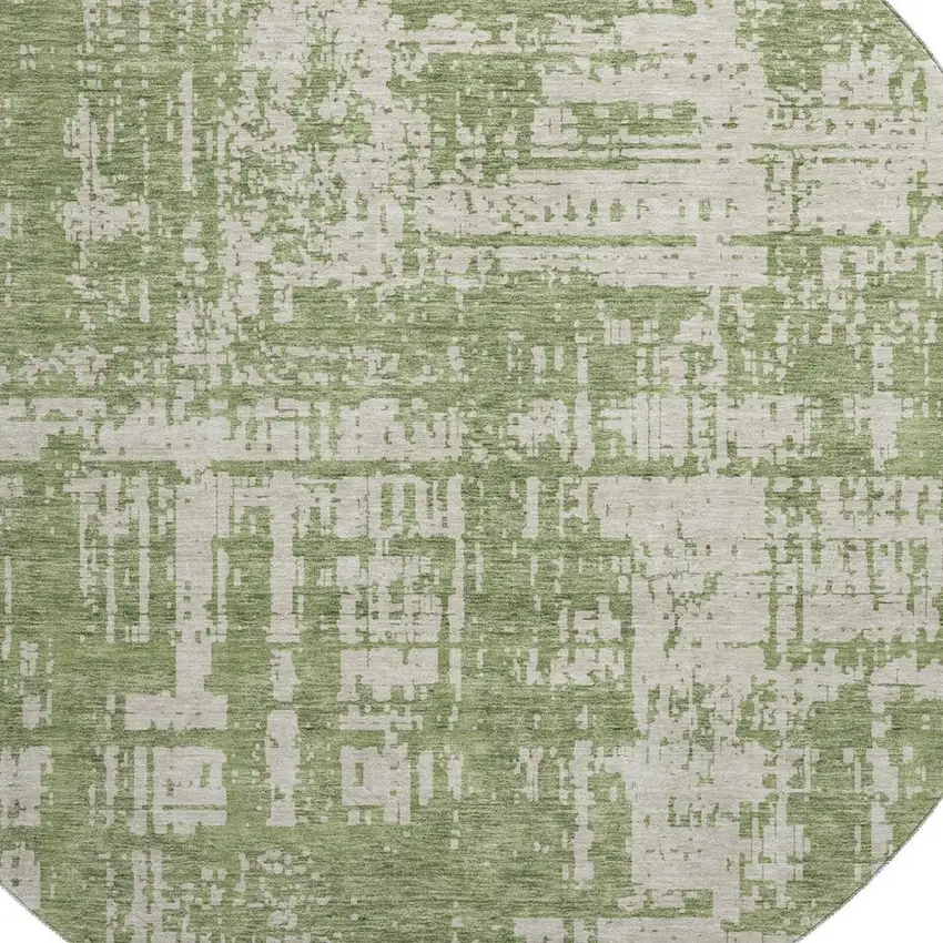 8' Green And Beige Abstract Washable Round Rug With UV Protection Photo 3
