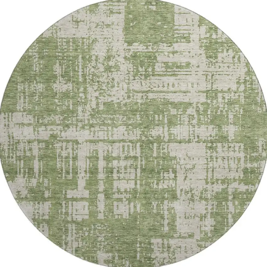 8' Green And Beige Abstract Washable Round Rug With UV Protection Photo 4