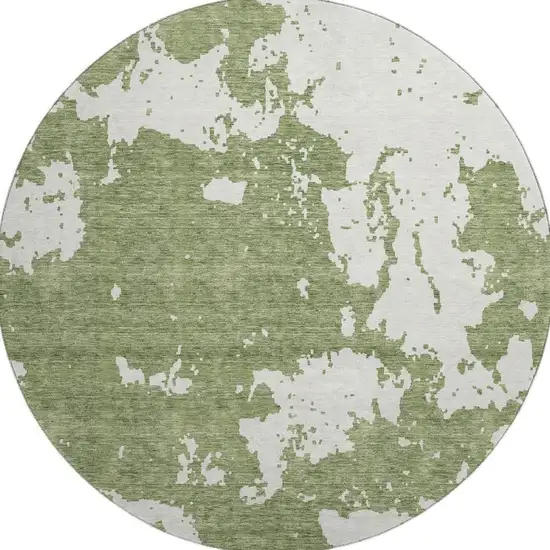 8' Green And Beige Abstract Washable Round Rug With UV Protection Photo 4
