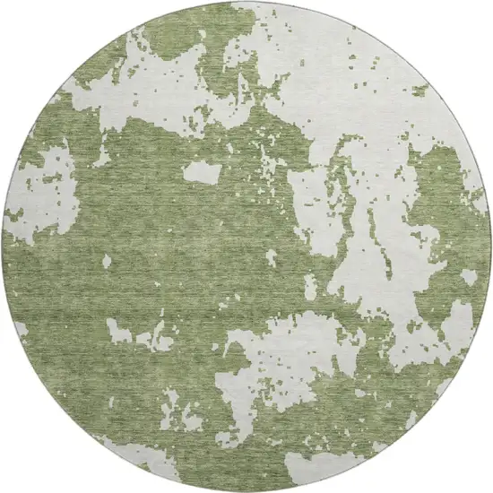 8' Green And Beige Abstract Washable Round Rug With UV Protection Photo 1