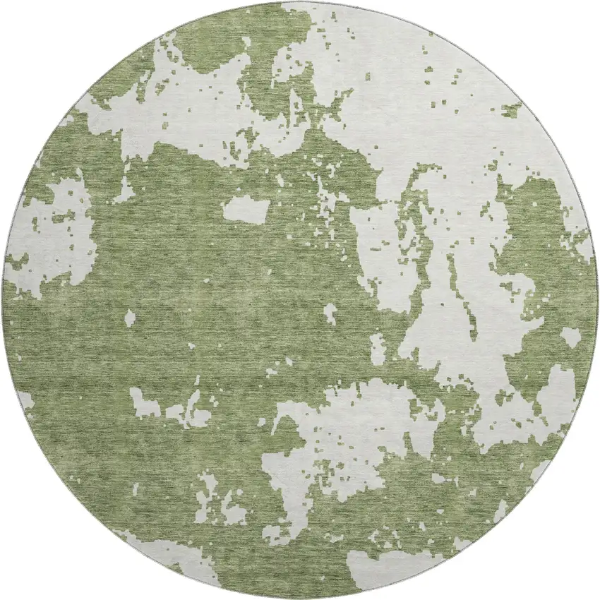 8' Green And Beige Abstract Washable Round Rug With UV Protection Photo 1