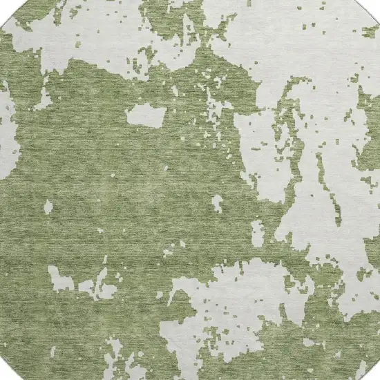 8' Green And Beige Abstract Washable Round Rug With UV Protection Photo 3