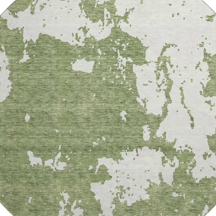 8' Green And Beige Abstract Washable Round Rug With UV Protection Photo 3