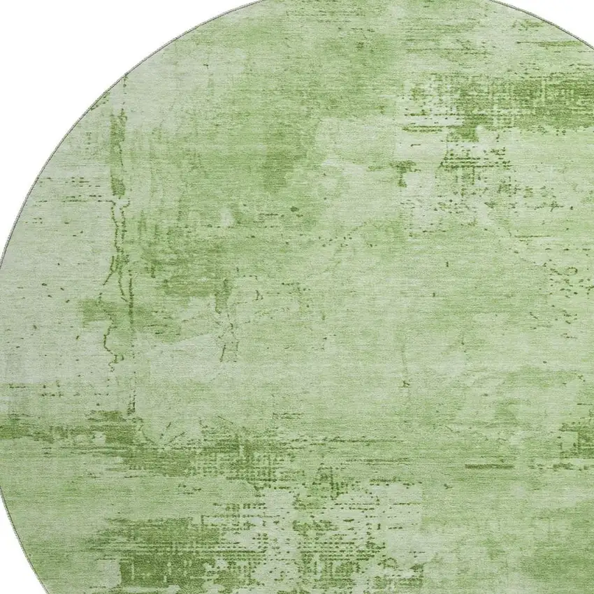 8' Green And Beige Abstract Washable Round Rug With UV Protection Photo 2
