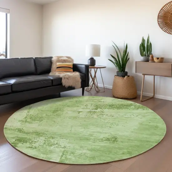 8' Green And Beige Abstract Washable Round Rug With UV Protection Photo 4