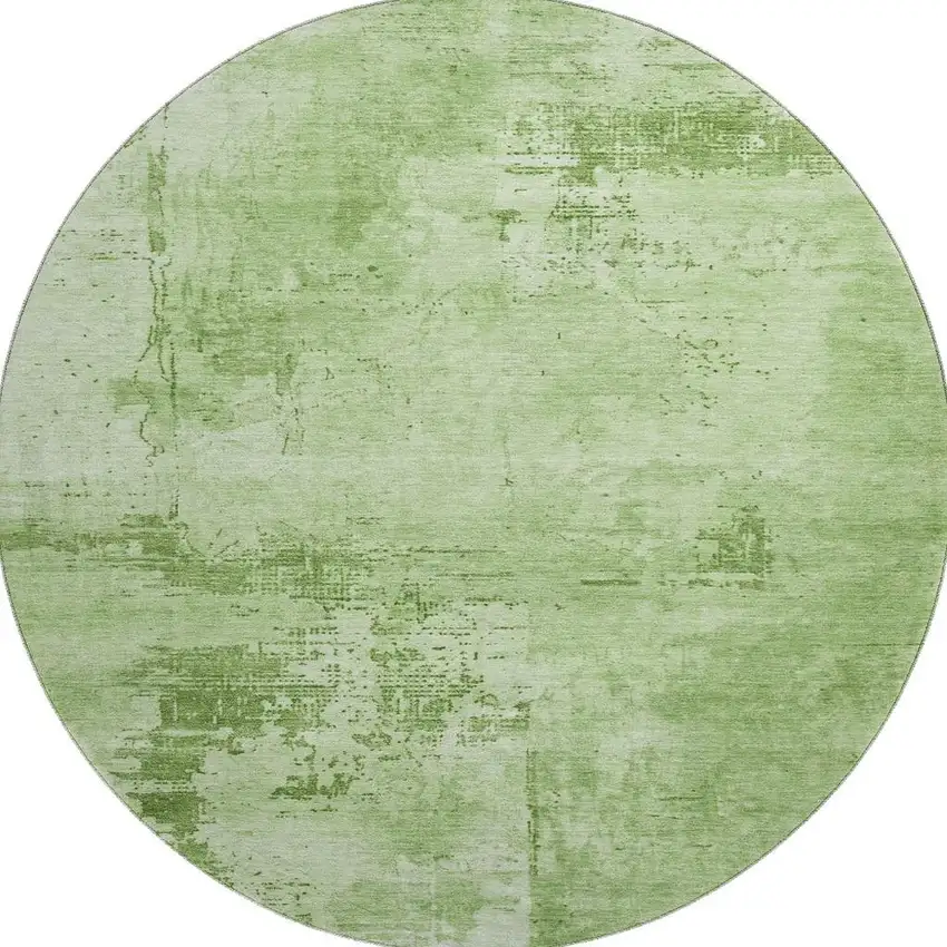 8' Green And Beige Abstract Washable Round Rug With UV Protection Photo 3