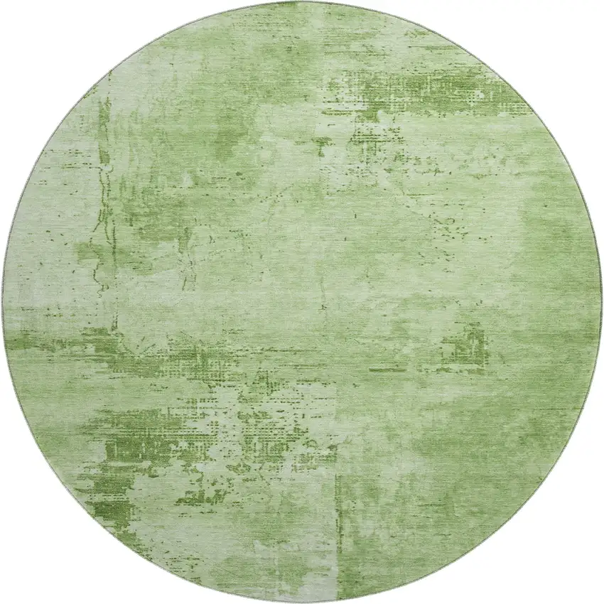 8' Green And Beige Abstract Washable Round Rug With UV Protection Photo 1