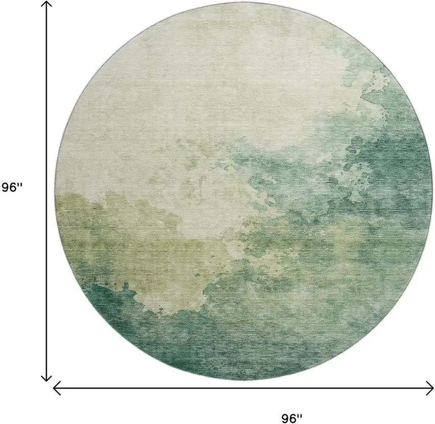 8' Green And Beige Abstract Washable Round Rug With UV Protection Photo 9