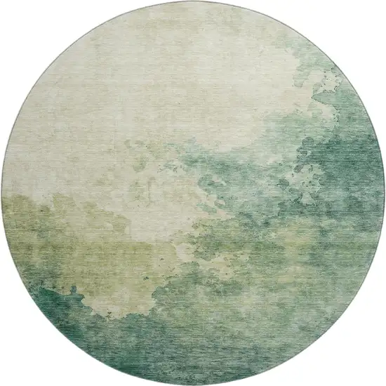 8' Green And Beige Abstract Washable Round Rug With UV Protection Photo 1