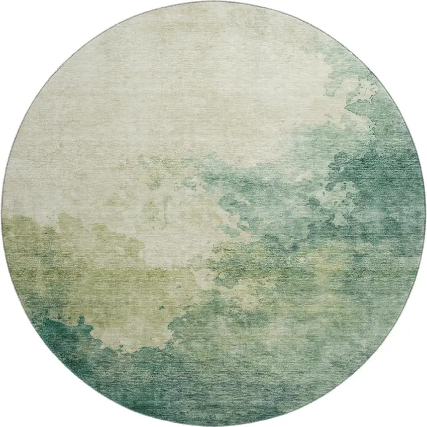 8' Green And Beige Abstract Washable Round Rug With UV Protection Photo 1