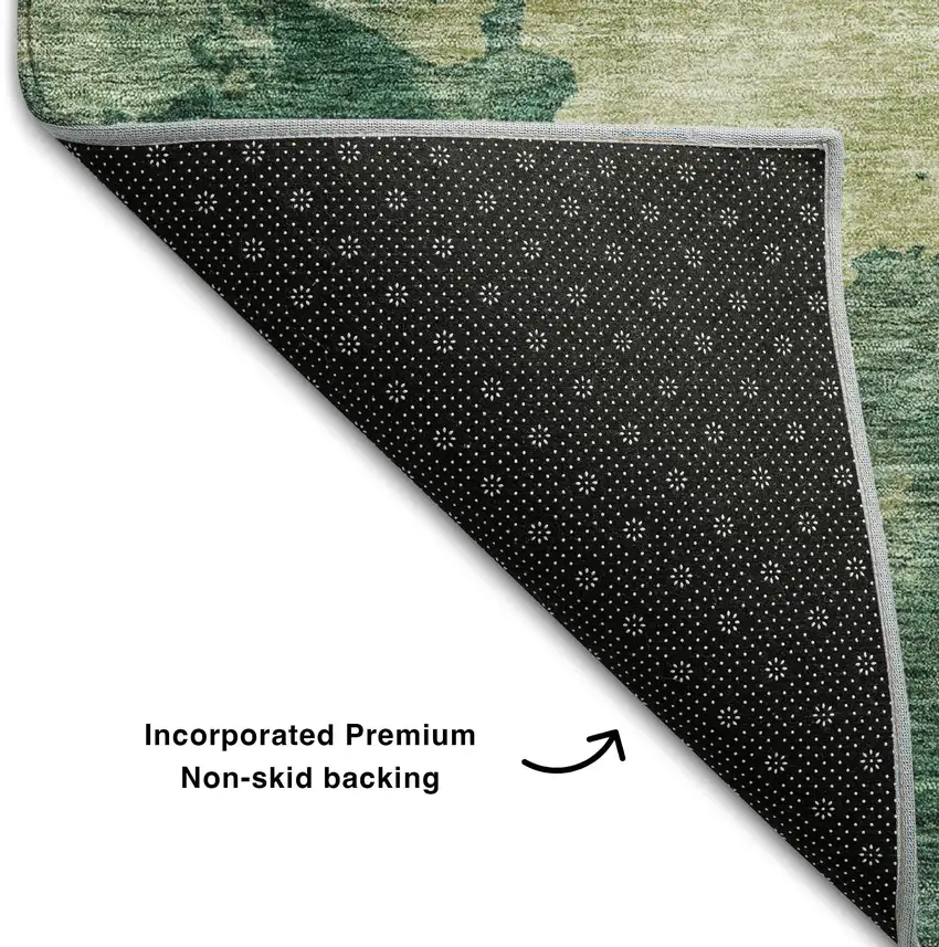 8' Green And Beige Abstract Washable Round Rug With UV Protection Photo 5