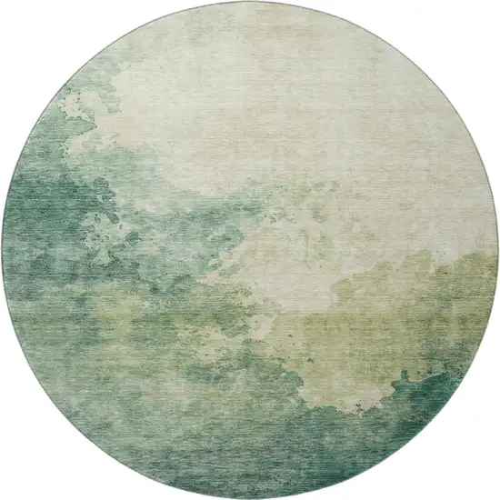 8' Green And Beige Abstract Washable Round Rug With UV Protection Photo 3