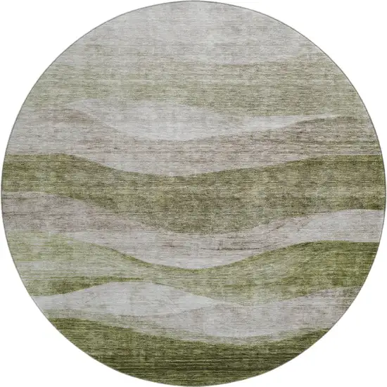 8' Green And Beige Abstract Washable Round Rug With UV Protection Photo 1