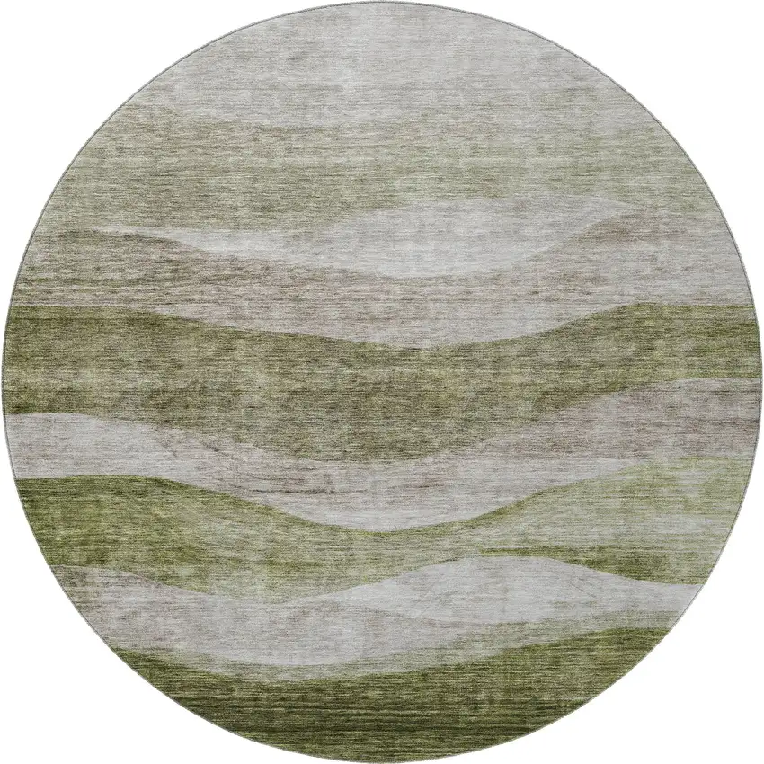 8' Green And Beige Abstract Washable Round Rug With UV Protection Photo 3