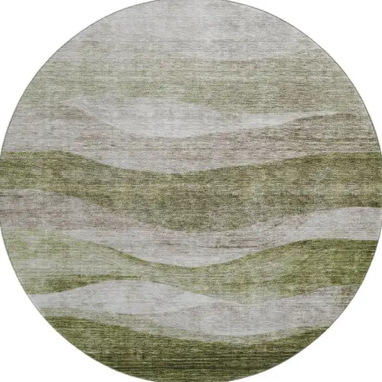 8' Green And Beige Abstract Washable Round Rug With UV Protection Photo 2