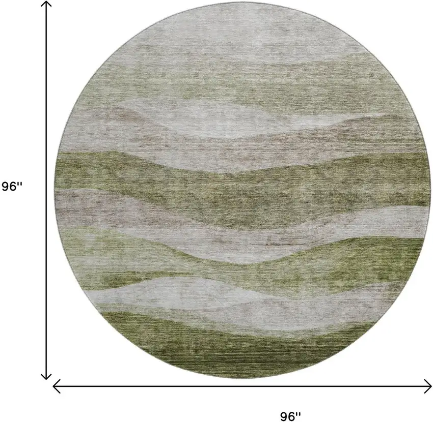 8' Green And Beige Abstract Washable Round Rug With UV Protection Photo 9