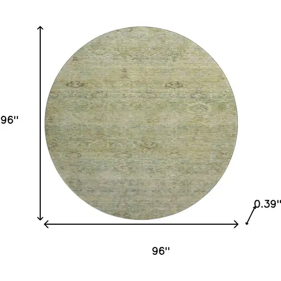8' Green And Beige Abstract Washable Round Rug With UV Protection Photo 8