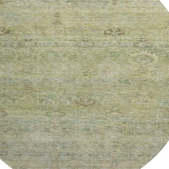 8' Green And Beige Abstract Washable Round Rug With UV Protection Photo 3