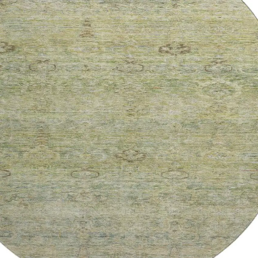 8' Green And Beige Abstract Washable Round Rug With UV Protection Photo 3