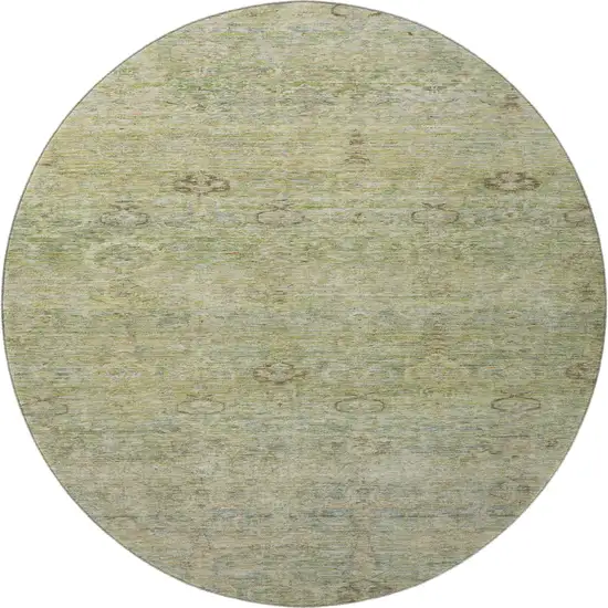 8' Green And Beige Abstract Washable Round Rug With UV Protection Photo 4