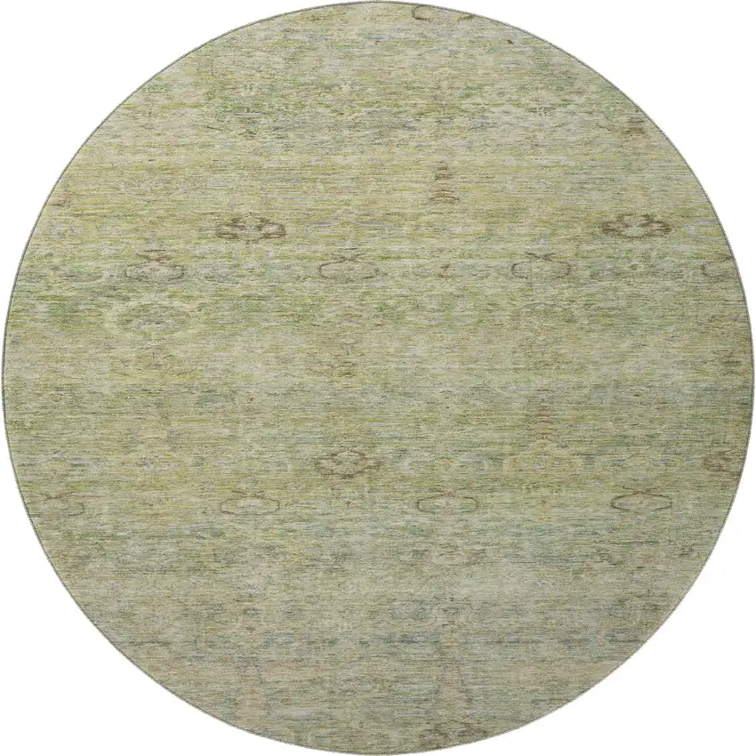 8' Green And Beige Abstract Washable Round Rug With UV Protection Photo 4