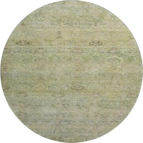 8' Green And Beige Abstract Washable Round Rug With UV Protection Photo 1