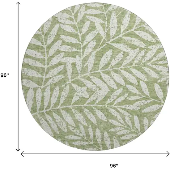 8' Green And Beige Floral Washable Round Rug With UV Protection Photo 8