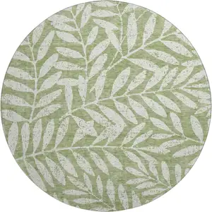 Photo of 8' Green And Beige Floral Washable Round Rug With UV Protection