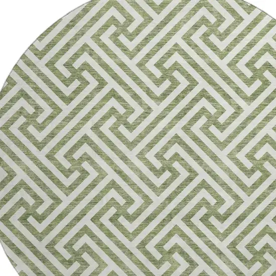 8' Green And Beige Geometric Washable Round Rug With UV Protection Photo 3