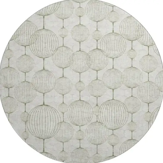 8' Green And Beige Geometric Washable Round Rug With UV Protection Photo 3